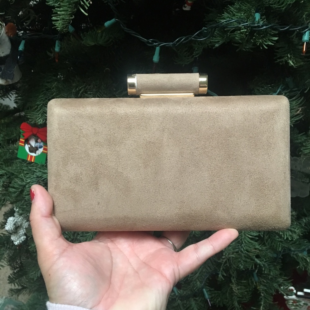 CLOIE Cigar Brown & Gold  Suede Hard Clutch